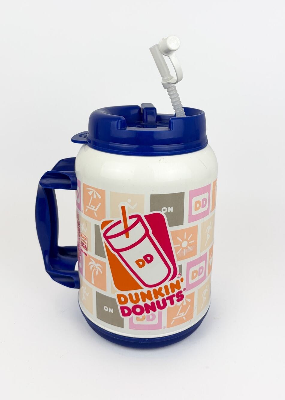 Dunkin Donuts Whirley 64 Oz Jumbo Blue Insulated Travel Jug Mug Straw USA